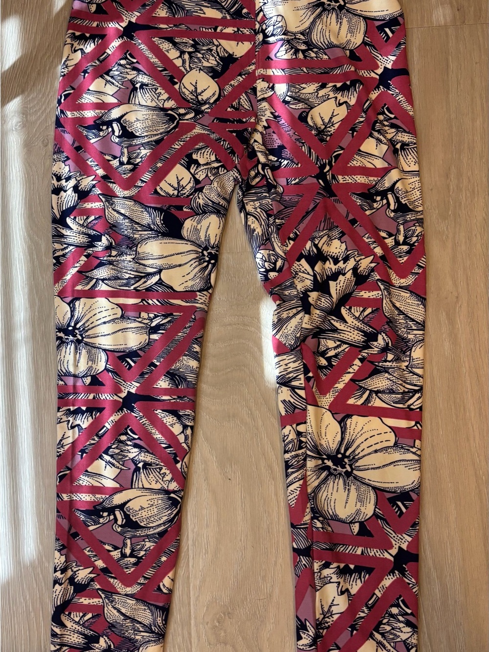 LuLaRoe Floral Geometric Leggings - Pink, Cream, Black - ONE SIZE